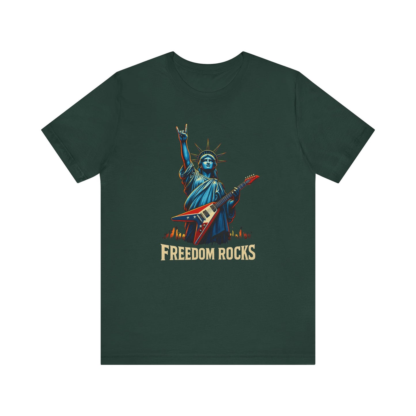 Freedom Rocks™ Statue of Liberty Guitar Tee – USA Patriotic Rock Shirt