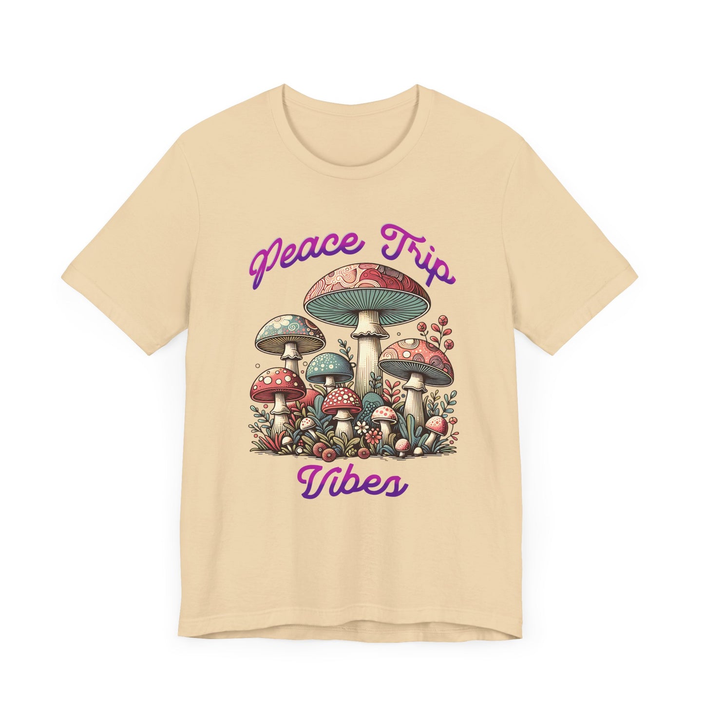 Peace Trip Vibes Unisex Jersey Tee - Retro Mushroom Graphic T-Shirt