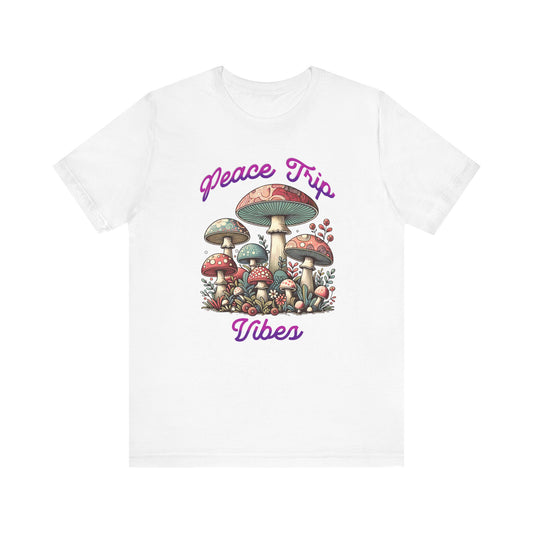 Peace Trip Vibes Unisex Tee - Retro Mushroom Graphic T-Shirt for Nature Lovers, Casual Wear, Gift for Festivals, Bohemian Style, Vacation