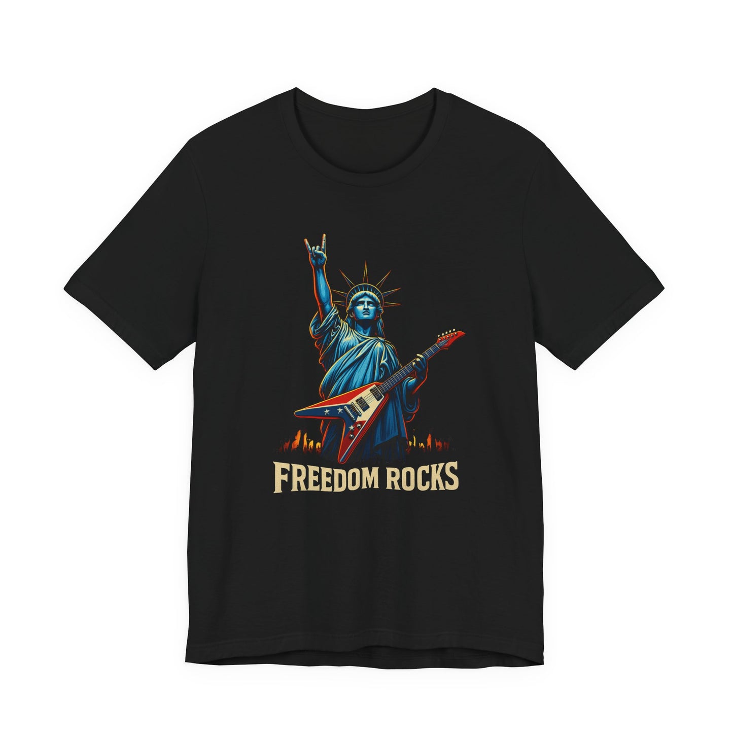Freedom Rocks™ Statue of Liberty Guitar Tee – USA Patriotic Rock Shirt