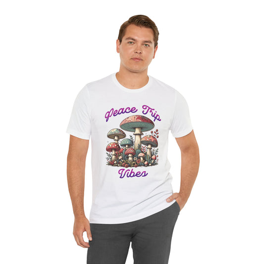 Peace Trip Vibes Unisex Jersey Tee - Retro Mushroom Graphic T-Shirt