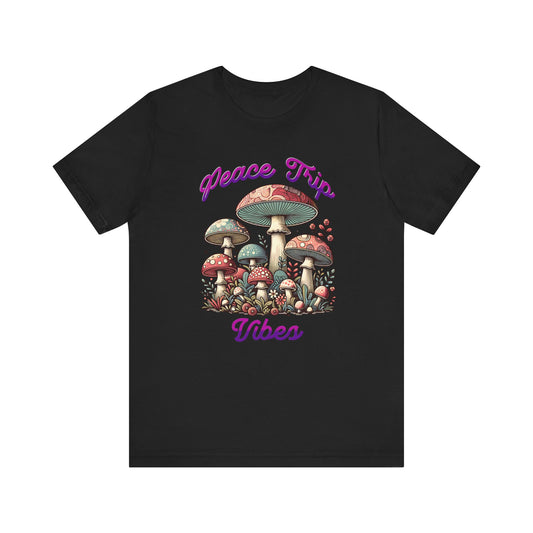 Peace Trip Vibes Unisex Tee - Retro Mushroom Graphic T-Shirt for Nature Lovers, Casual Wear, Gift for Festivals, Bohemian Style, Vacation